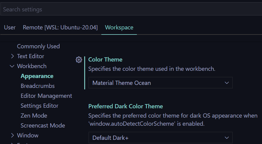 Set a Visual Studio Code theme for a specific project